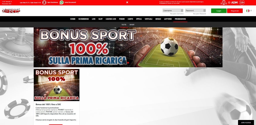 Codice bonus YouBet - I dettagli dell'offerta dei bookmaker