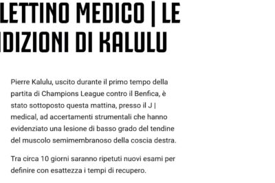 Juventus, fermo Kalulu: assente per 20 giorni