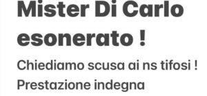 L'esonero di mister Di Carlo comunicato sui social