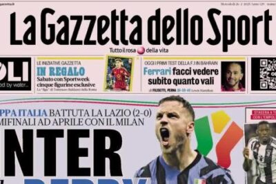 Coppa Italia: i nerazzurri proseguono il cammino La Gazzetta dello Sport in prima: "Inter da derby"