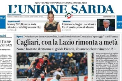 L'Unione Sarda in prima pagina: "Contro la Lazio rimonta a metà"