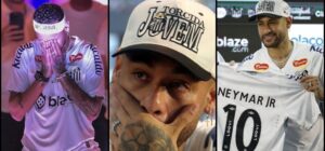 ```html Neymar fa ritorno a casa e si emoziona durante la presentazione con il Santos ```