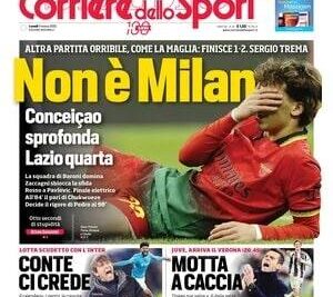 Il Diavolo cade sotto i colpi della Lazio Il Corriere dello Sport in prima pagina: "Non è Milan"