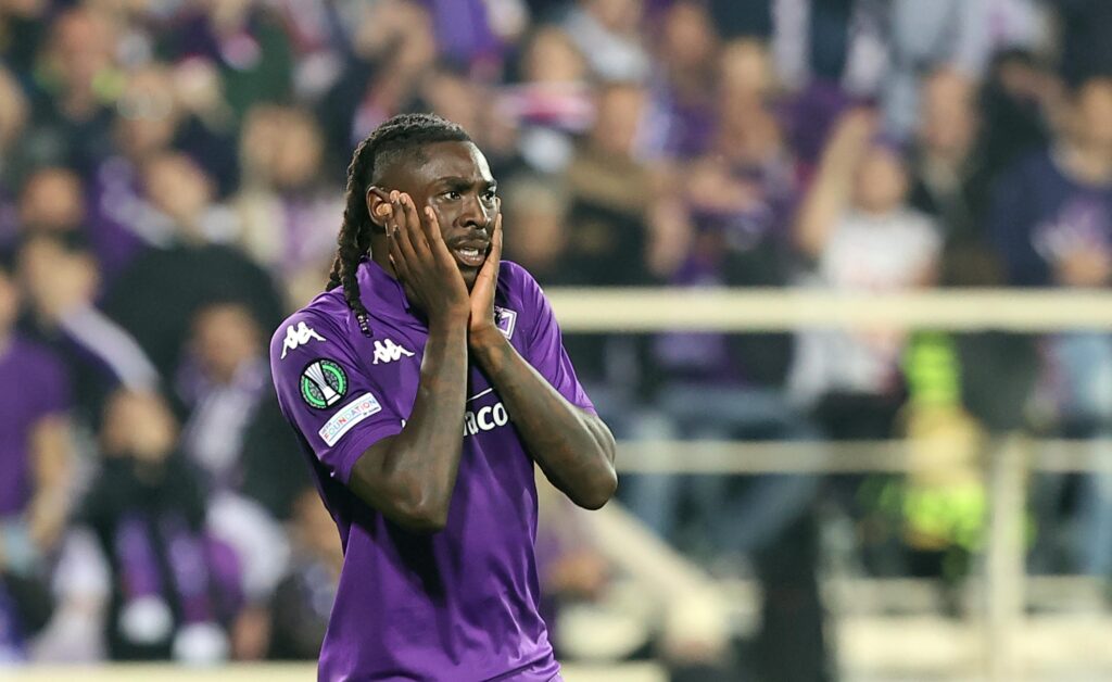 Fiorentina's foward Moise Kean gesture during Uefa conference league League semi finals ACF Fiorentina vs Real Betis at Artemio Franchi Stadium in Florence, Italy, 8 May 2025 ANSA/CLAUDIO GIOVANNINI